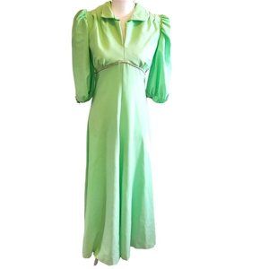 Vintage 70s Mint Green Hostess Dress Empire‎ Waist Floor Length Sz 2 To 4